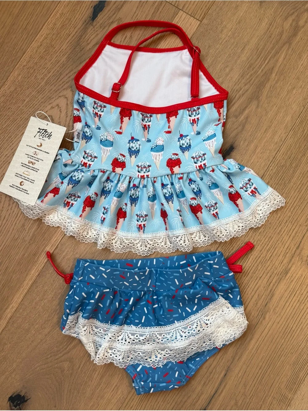 Fletch Brand Baby Toddler Ruffled Tankini Ice Cream Patriotic